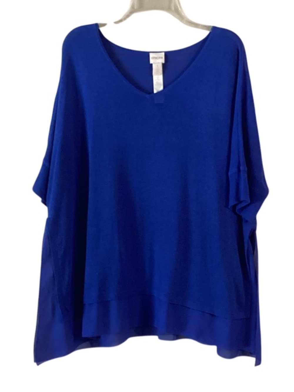 Chico’s Cotton & Chiffon Lightweight Tiered Blue Sweater XL